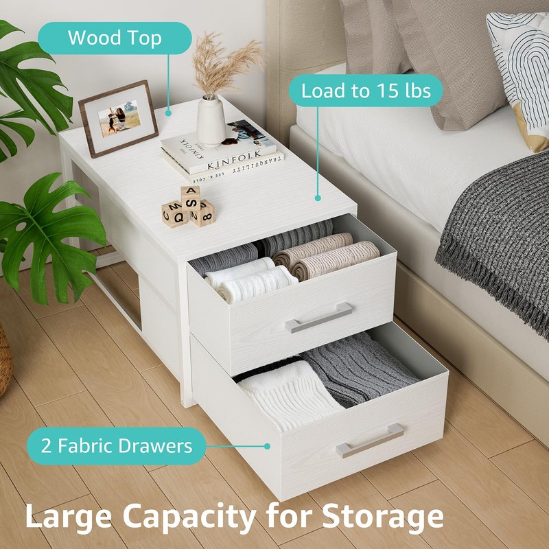 BOLUO Stackable Storage Drawers Closet Organizers and Storage Fabric White