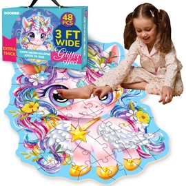 QUOKKA Glitter Floor Puzzles for Kids Ages 3-5 - 2x3 Feet 48 Piece Puzzles for Toddlers 2-4 - Large Educational Kids Puzzles Ages 2-4 - Giant Unicorn Activity Game Toy for Boys and Girls