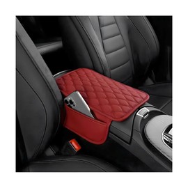 Mandark Car Center Console Cover, Leather Vehicle Armrest Seat Box Pad with 2 Storage Bags, Automotive Interior Arm Rest Protector Accessories, Universal for SUV, Sedan, Truck(Wine Red)