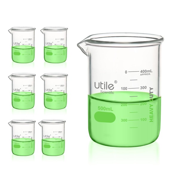 Utile 6 Pcs 500ml Glass Beaker Set, Chemical Glass Beakers,