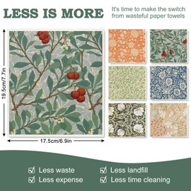 Whaline Whaline William Morris Swedish Kitchen Dishcloth Vintage Floral Absorbent Cotton Kitchen Towel Colorful Flower Dish Towel for Party Home Housewarming Cleaning Counter Wipes, 7 x 8 Inch, 6Pcs
