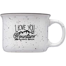 CafeQuality Stoneware Adventure 8oz Mini Mug (I Love You To The Mountains And Back, White Speckle)