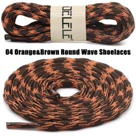 DELELE 2 Pair Round Wave Non Slip Outdoor Mountaineering Climbing Shoe Laces String Rope Orange&Brown Hiking Shoelaces Men Women Shoestrings-55 inch