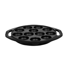 DYNAMIC COOKWARES Naturally Nonstick Mini Paniyaram Pan | 8 Inch/20.9 cm/12 Cavity | Appe/Paddu Pan 12 Pit | 100% Pure & Toxin-Free | Pre-Seasoned Induction Compatible Flat Bottom Cast Iron Tawa