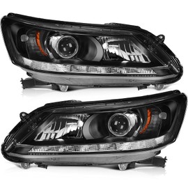 LSAILON Headlight Assembly Replacement Fit 2013-2015 For Honda Accord Sedan 4Dr Black Housing Amber Reflector Driver and Passenger Side