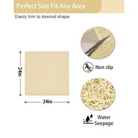 Beige Non Slip Square Shower Mat 24x24 Inch for Bathtub and Shower, Anti Slip Bath Mat for Textured Surfaces, Loofah Foot Scrubber, Safety Mat for Walk in and Stand Up Showers, Quick Drying