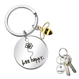 Bee Key Ring, Bee Pendant Key Fob, Bee Happy Keyring Gifts, Silver Women's Key Ring with Cute Bee Pendant for Colleagues, Birthday Gift, silver