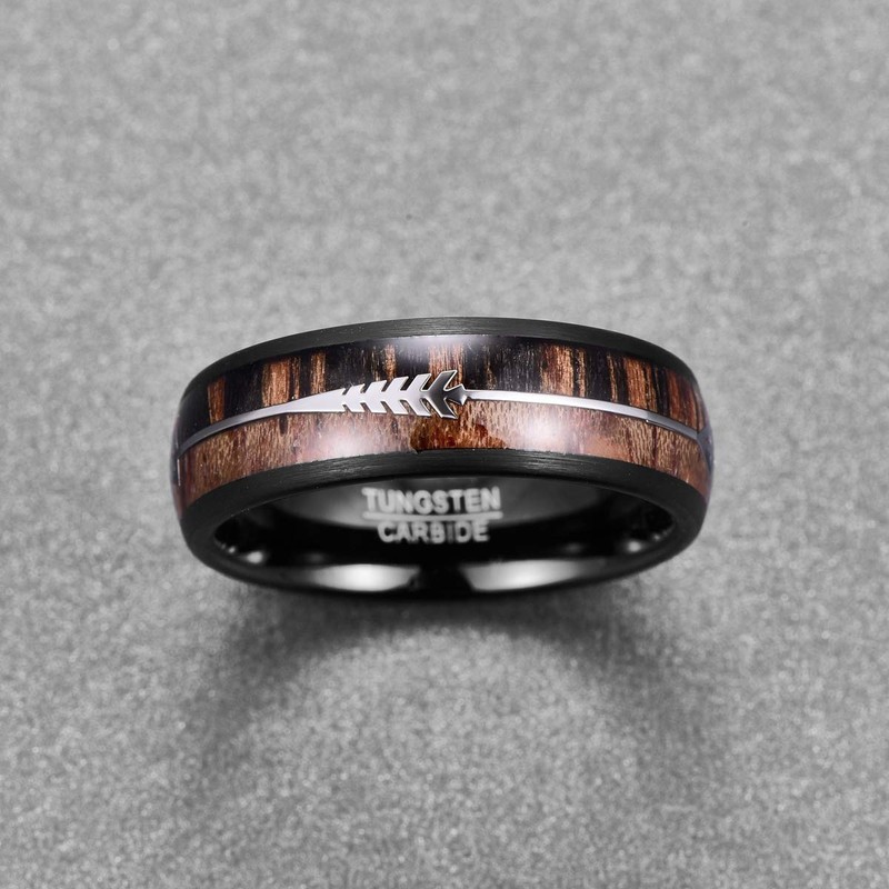 Nuncad Men's Ring, Tungsten Ring, Koa Wood, Walnut Wood, Arrow,