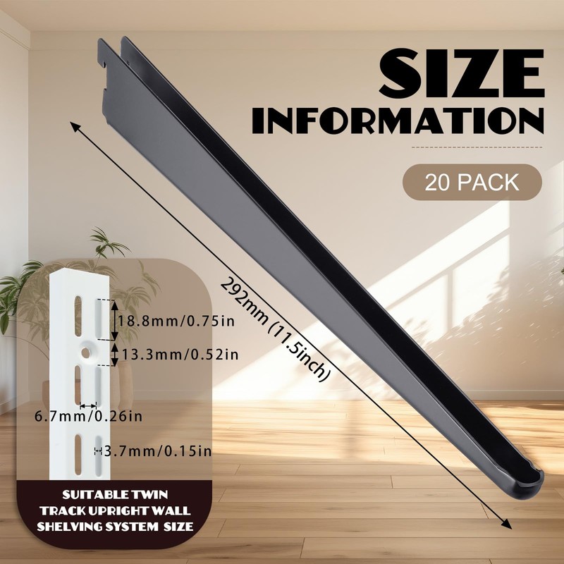 CroBlissful 20 Pcs Adjustable Shelf Brackets for Double Track System