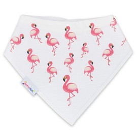 Dotty Fish Baby Bandana Bibs. Drool Bibs. Super Absorbent Teething Bib. Pink Flamingos on White. Organic Cotton Bib.