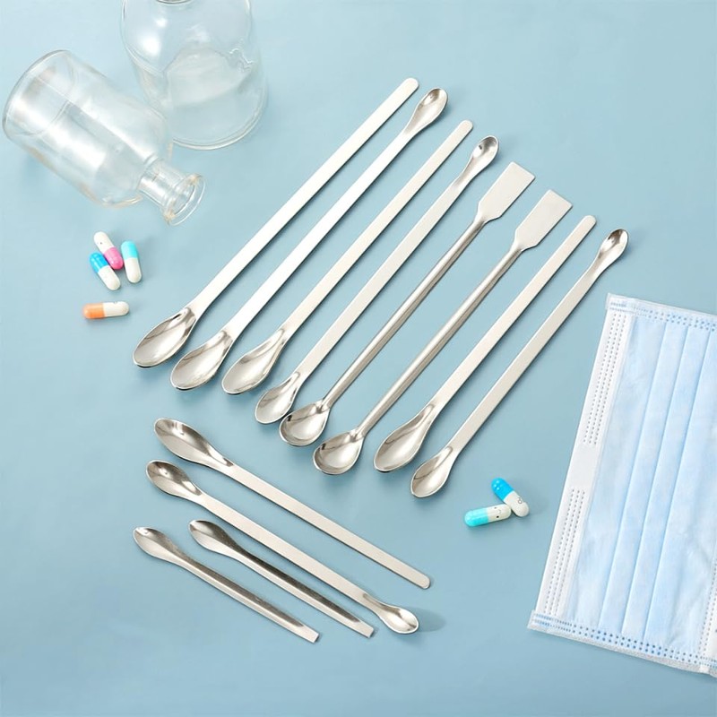 Baluue 12pcs Measuring Lab Spatula Stainless Steel Mini Spatula Micro