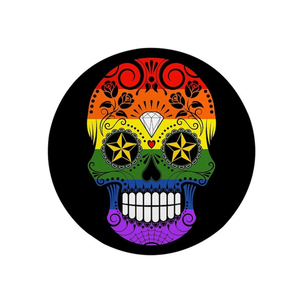 CafePress Gay Pride Rainbow Flag Sugar Skull With Roses Magn