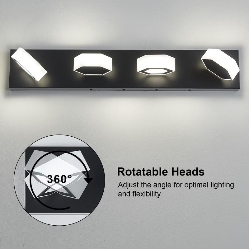 Lanhall 4-Light LED Bathroom Light Fixture Modern Black Vanity Light