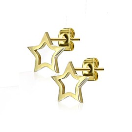 1 Pair of Stud Earrings Hollow Star in Gold Surgical Steel – Earrings for Normal Pierced Ears, Alloy Steel