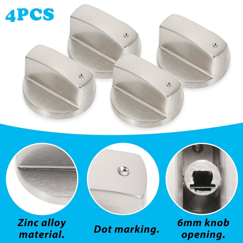 XPOOP 4 x Metal Gas Hob Knobs, 6 mm Rotary
