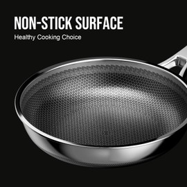 EvoFar 10 Inch Hybrid Nonstick Frying Pan, Stainless Steel Pan Non Stick Skillet, PFOA Free Cookware, Non Toxic Chef's Pan, Compatible with Electric, Gas and Induction, with Lid