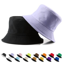LUKIUP Fishing Hat Unisex Men Women 2 in 1 Reversible Summer Hat 100% Cotton Sun Hat Wide Brim Outdoor Sun Hat Flat Top Cap for Fishing Hiking Beach Sports, Light purple exterior and black interior