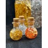Gold, silver and copper flake in oil specimen mini bottles