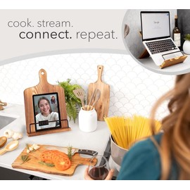 Willow & Croft Premium Cook Book Stand. Farmhouse Cutting Board Stand Cookbook Holder, Recipe Book Holder. Distressed Cookbook Stand for Kitchen Counter. Rustic Home Decor, Adjustable Display Stand.