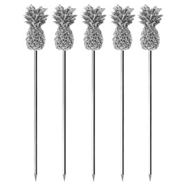 Cocktail Pick Martini Pick Stainless Steel Reusable Pineapple Tops (Silver)