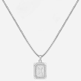 fantasticmiya LN001:Initial A Z Letter Pendant Necklace Mens Womens - Capital Letter, Yellow Gold Plated, Stainless Steel, Box Chain, Initial Alphabet - Specification: Silver X