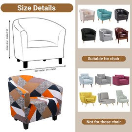 Treaful Barrel Chair Slipcovers, 1 Piece Stretch Orange/Grey Club Chair Cover with Arms, Round Soft Armchair Sofa Cover Removable Couch Furniture Protector for Bar Living Room Bedroom Hotel Counter