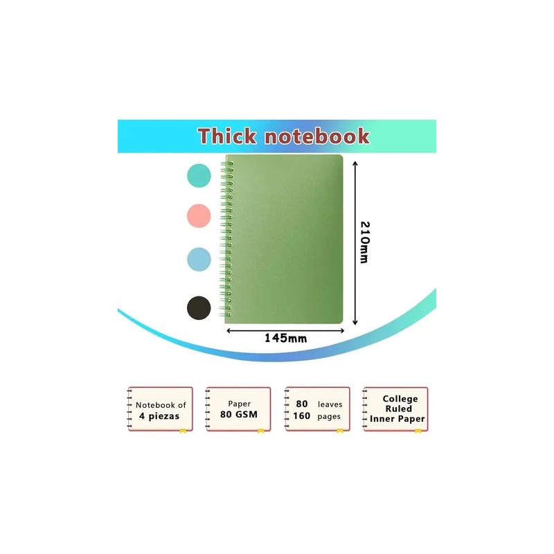4 Pieces Con Pasta Dura, Cuadernos De Notas Profesional