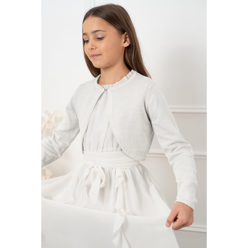 Bolerose Girls' Long-Sleeved Bolero Sparkle Cardigan - Bright silver