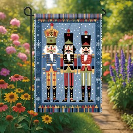 Saoplasa Nutcracker Christmas Garden Flag Holiday Soldiers Yard Banner 12x18 Inch Double Sided Outdoor Winter Snowflake Seasonal Patriotic Red Blue Green Festive Decoration Decor