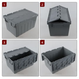 Teyyvn 4-Pack 15 Gallom Industrial Plastic Storage Tote with Hinged Attached Lid, Flip Lid Plastic Storage Container, Gray