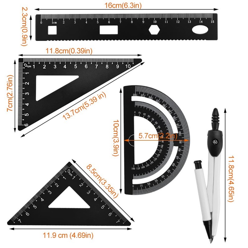 WANTOUTH 5 PCS Geometry Set 4 Pcs Aluminum Metal Scale