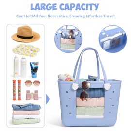 Hixulam Extra Large Beach Bag with Clear Window Pocket - Waterproof Tote with Zipper Closure, Travel Bag for Women, Oversized Pool Bag with Wet Pocket