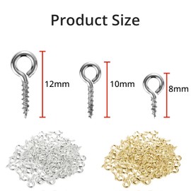 100Pcs 10mm Eye Hook Screws Stainless Steel Eye Bolts Self Tapping Eye Screws Round Screw-in Eye Hooks for Jewellery Making DIY Craft Hanging Ornament