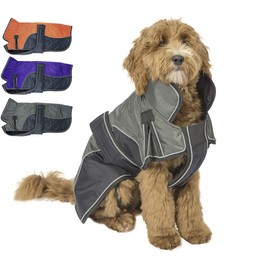 Derby Originals Urban Pet 420D Water Resistant Reflective Winter Dog Parka with Neck Cover & Harness Compatible Opening 220g Heavy Weight, Charcoal/Black, x-Large, 80-8200-BK-XL