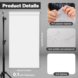Nezyo 2 Roll Light Diffuser Sheet 15.75 x 590.6 Inch/ 0.4 x 15 M Diffusion Film Sheet Lighting Gel Diffuser Roll White Diffusion Paper for LED Flash Strobe Light Photography Video