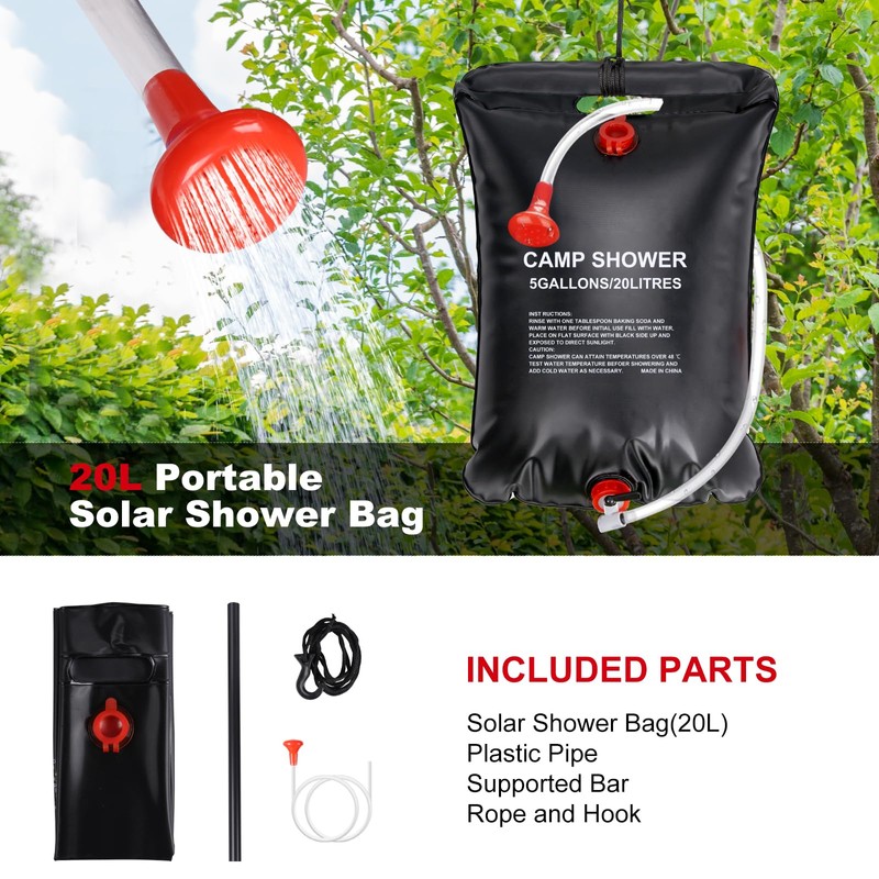 Inoamity Solar Shower Bag Portable 20L Camping Fast Heating to