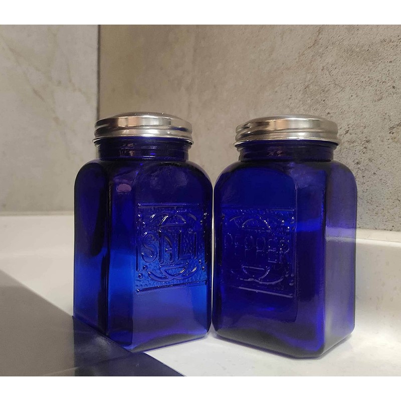 Ritadeshop Depression Style Glass Salt and Pepper Shakers (Cobalt Blue)