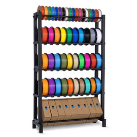 TINMORRY 3D Printer Filament Storage Rack, Full Metal Holder Rack, Large Capacity Storage for PLA/ABS/TPU/PETG Filament Spools, 5 Tier Storage shelves for 3D Printing Studio and Workshop, Black