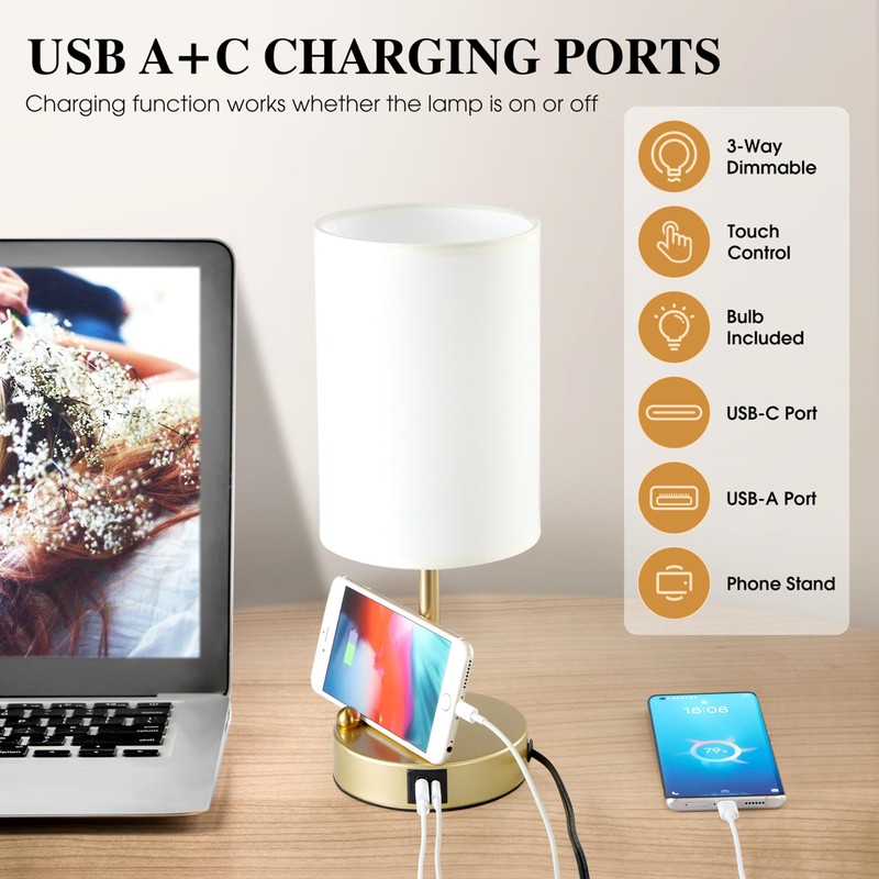Briever Touch Control Table Lamp for Bedroom, 3-Way Dimmable Nightstand