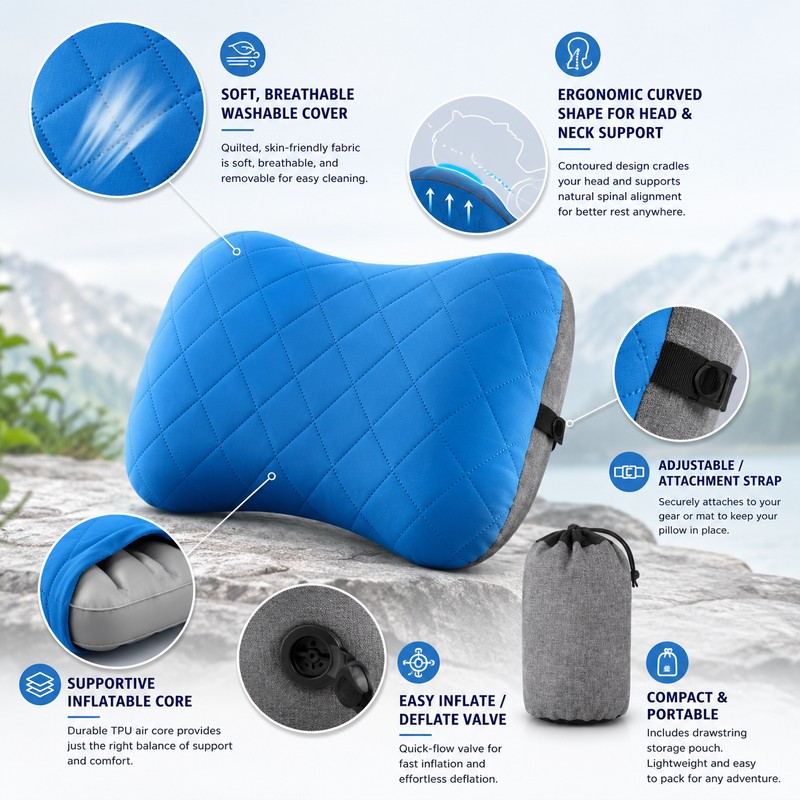 Inflatable Camping Pillow for Travel Comfort – Ultralight Neck Support