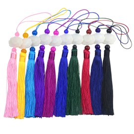 Aokbean 10pcs 8.65 Inch Handmade Silky Floss Tassel with Chinese Jade for Door and Car Handing Decoration, DIY Craft (Mixed 10)