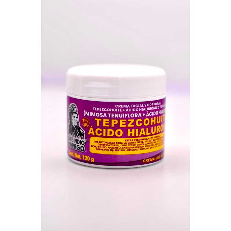 Tepezcohuite con Ácido Hialurónico, Crema Facial y Corporal, 120g, Fórmula