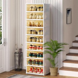 NLDD's 9-Tier Space-Optimizing Shoe Storage: Clear, Collapsible System for 18 Shoes, Closet-Friendly & Area-Efficient – Expandable Racks, Light - size: 9 tiers A