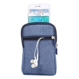 DFV mobile - Universal Multi-Functional Vertical Stripes Pouch Bag Case Zipper Closing Carabiner for Highscreen Boost 2 - Blue (17 x 10.5 cm)