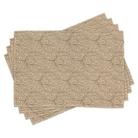 Ambesonne Beige Place Mats Set of 4, Baroque Floral Swirls Damask Pattern Classic Victorian Style in Retro Antique Background, Washable Fabric Placemats for Dining Table, Standard Size, French Beige