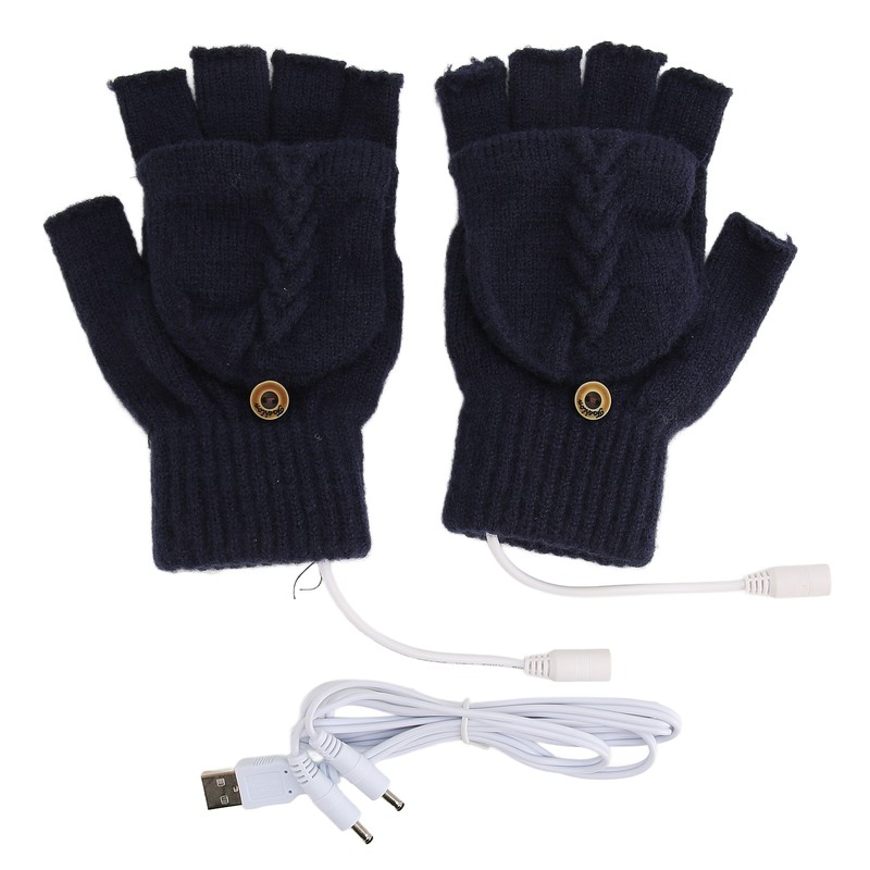 USB Warmer Heated Gloves Flip Half Fingerless Electronic Knitted Hand