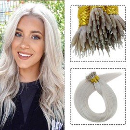 LaaVoo Long Nano Tips Remy Human Hair Extensions Lightest Blonde Nano Loop Natural Hair Skily Nano Ring Hair Extensions Pre Bonded 50g/50strands 20"