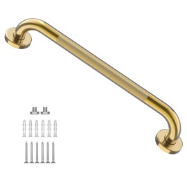 Gold Shower Grab Bar w/Anti-Slip Knurled Grip 20 Inch, Zepolu Wall Mounted Stainless Steel Bath Grab Bar,Safety Balanced Handrail, Handicap Injury Elderly Senior Assist Support Textured Handle