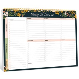 Weekly To Do List Notepad with 52 Undated Sheets（8.5"×11"）- Weekly Desk Planner for Women & Man, Work and Home - Rustic Floral