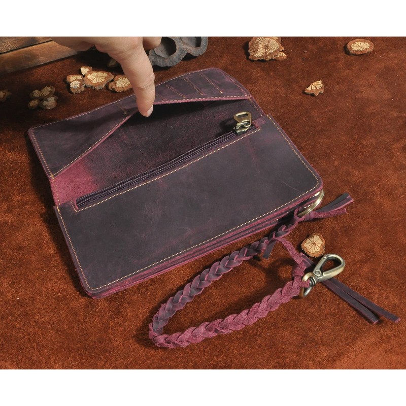 Le'aokuu Men's Genuine Leather Wallet Organiser Double Checkbook Wallet Pattern